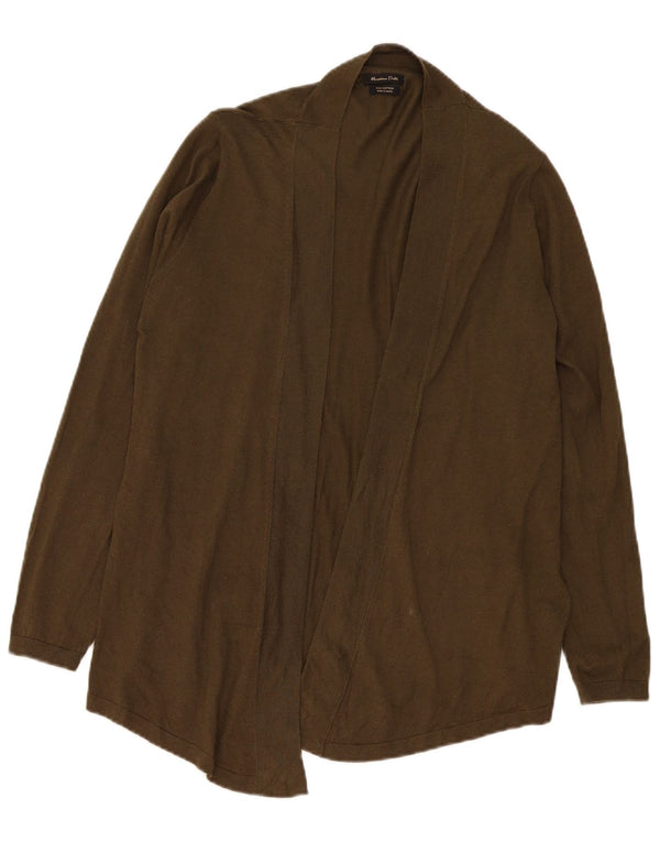Suéter cardigan aberto feminino Massimo Dutti Reino Unido 16 grande seda cáqui