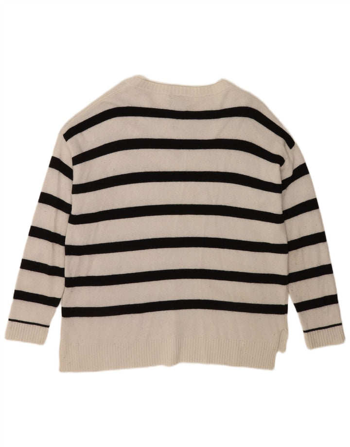 Suéter masculino Massimo Dutti com gola canoa, viscose listrada branca média