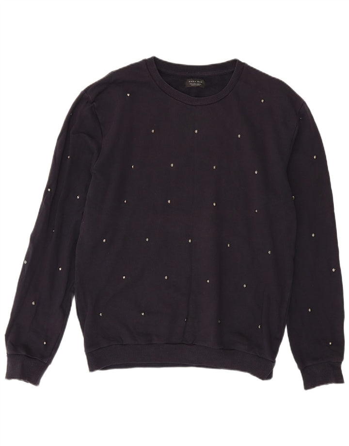 Zara moletom masculino jumper grande algodão azul marinho