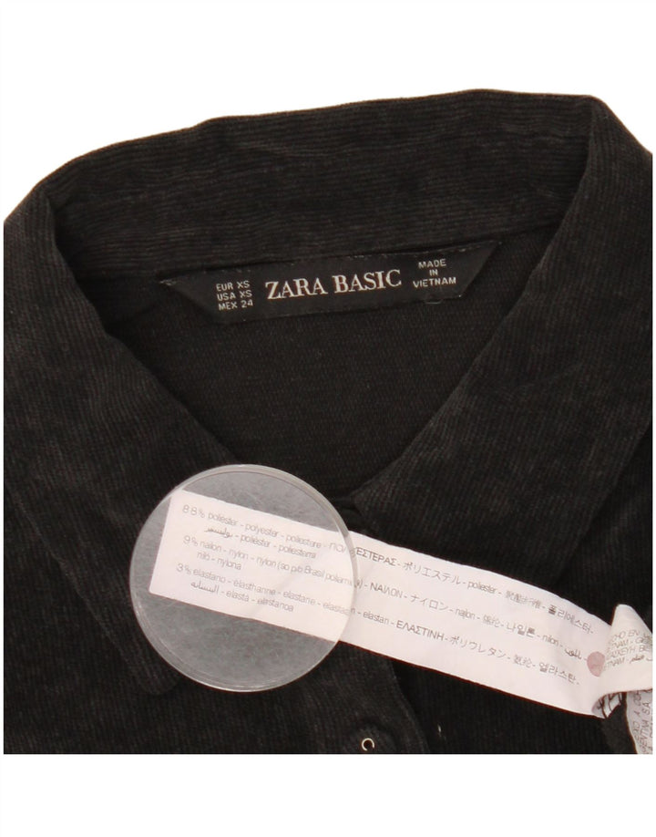 Camisa feminina de veludo cotelê Zara UK 6 XS preto poliéster