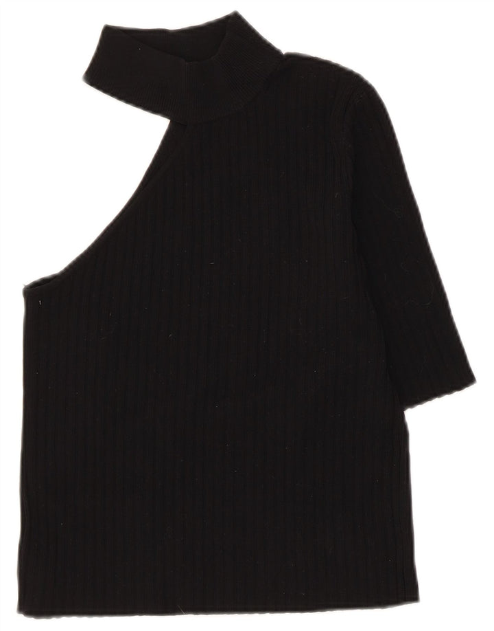 Zara Womens Crop One Ombro Top Reino Unido 8 Pequeno Preto Nylon