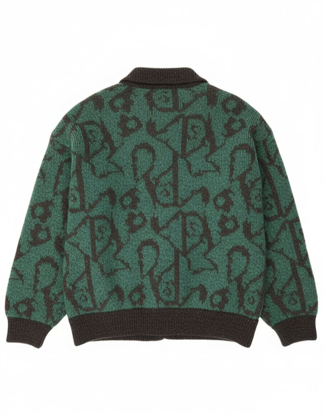 Jaqueta bomber de malha com padrão abstrato masculino vintage IT 48 acrílico verde médio
