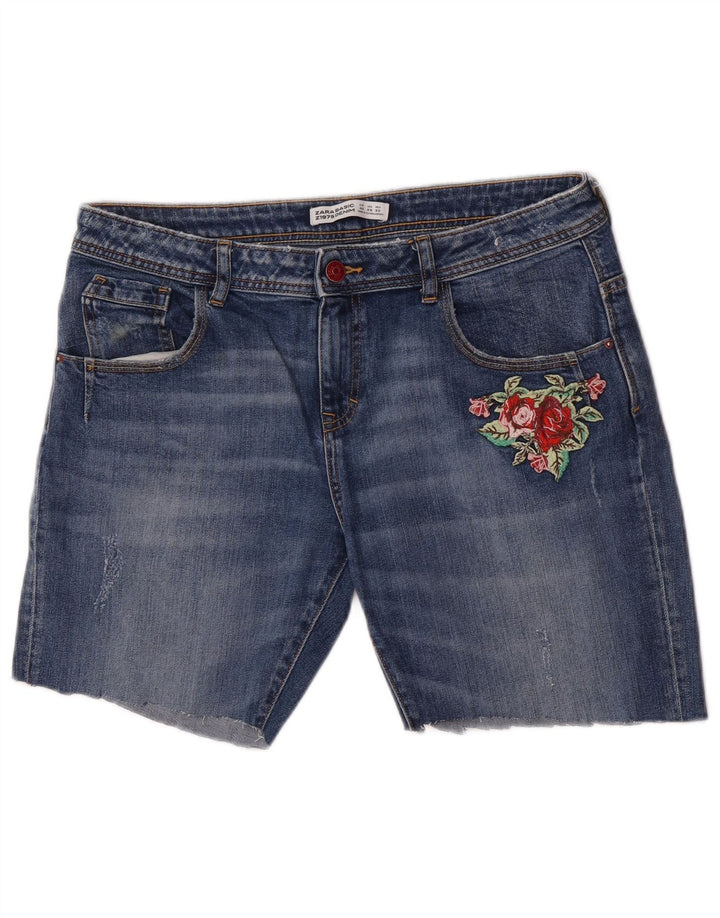 Shorts jeans feminino Zara EU 40 médio W30 azul floral