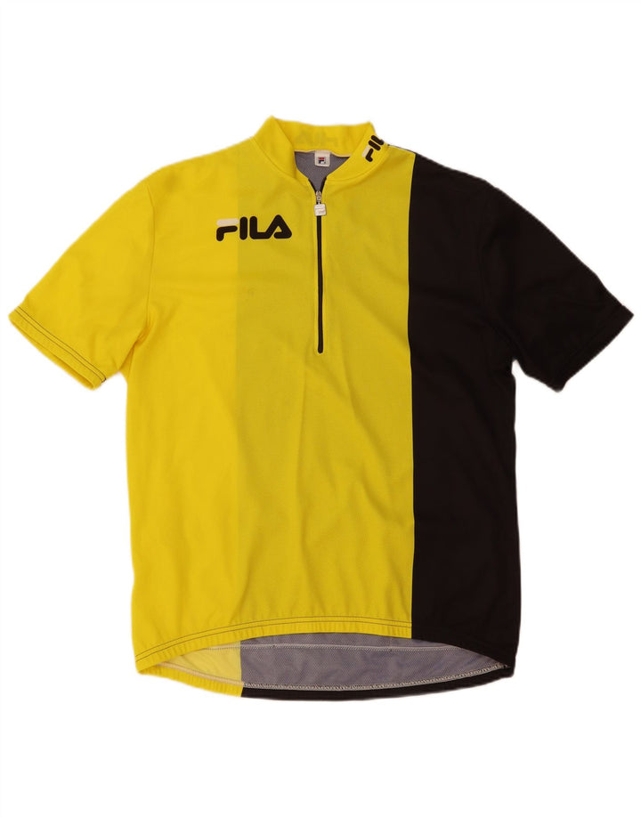 Fila Mens Graphic Zip Neck Pulôver Treino Top Grande Bloco Colorido Amarelo