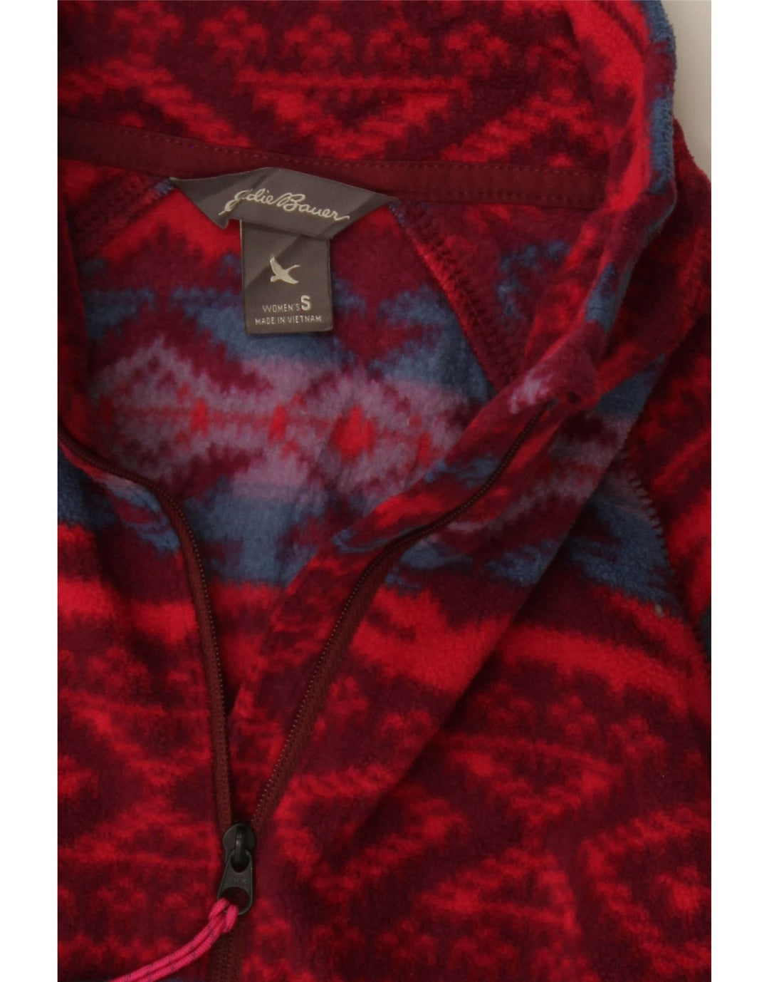 EDDIE BAUER Womens Zip Neck Fleece Jumper UK 10 Small Red Fair Isle Vintage Eddie Bauer and Second-Hand Eddie Bauer from Messina Hembry 