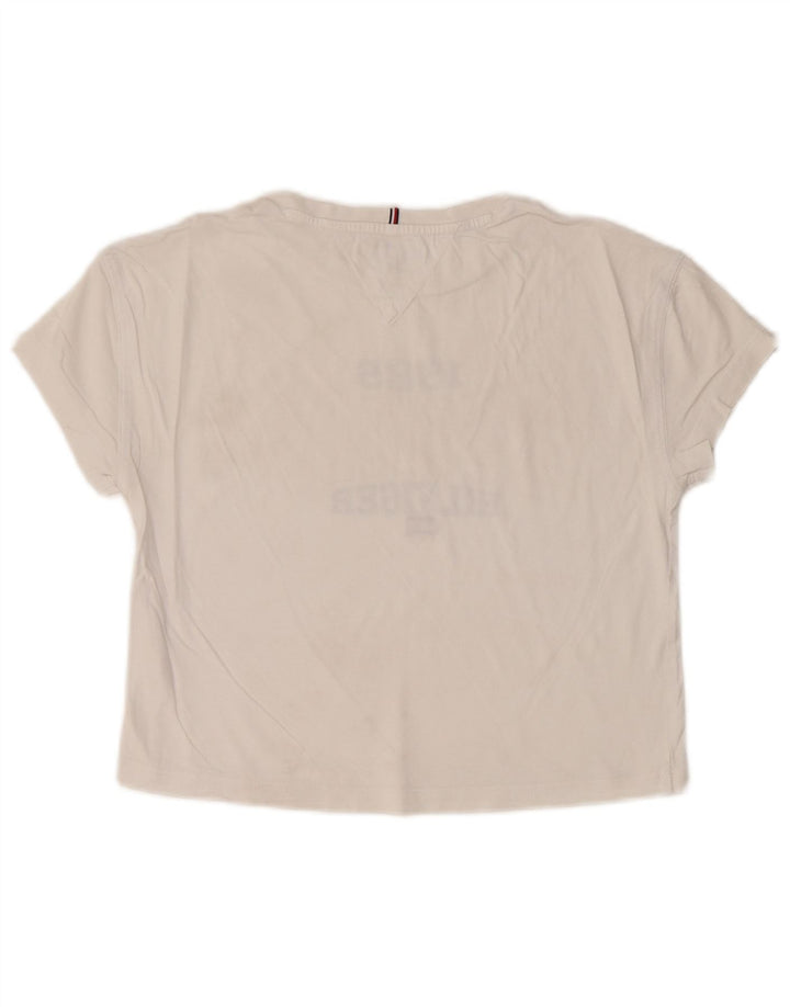 TOMMY HILFIGER Camiseta feminina cropped com estampa gráfica 13-14 anos Branco