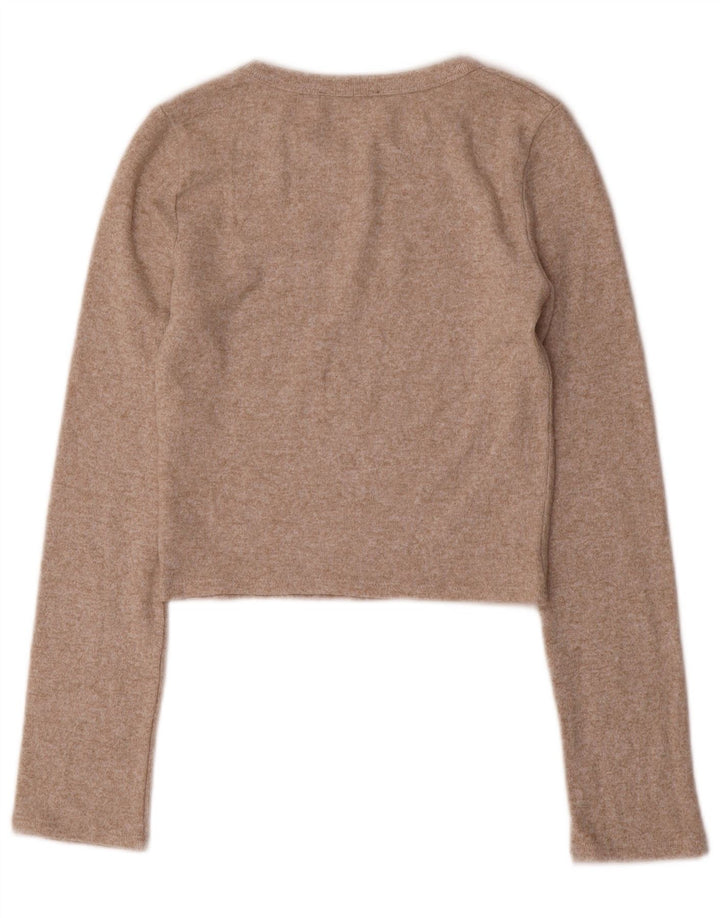 Zara Womens Crop Top Manga Longa Reino Unido 8 Pequeno Bege