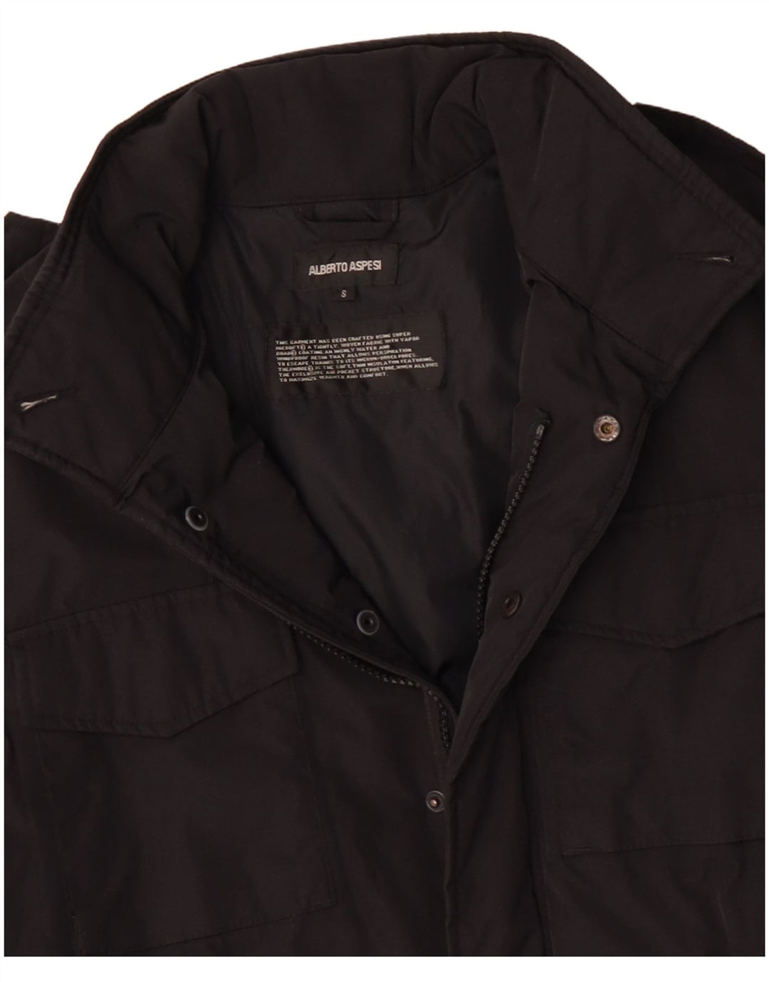 Jaqueta militar com capuz masculina Alberto Aspesi Reino Unido 36 poliéster preto pequeno
