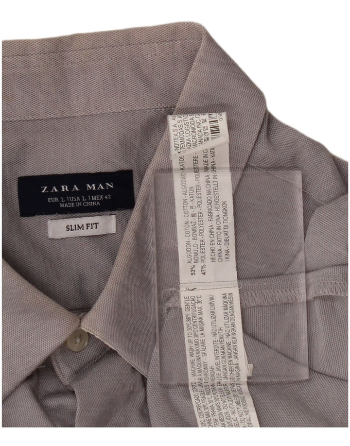 Camisa masculina ZARA Slim Fit grande algodão cinza