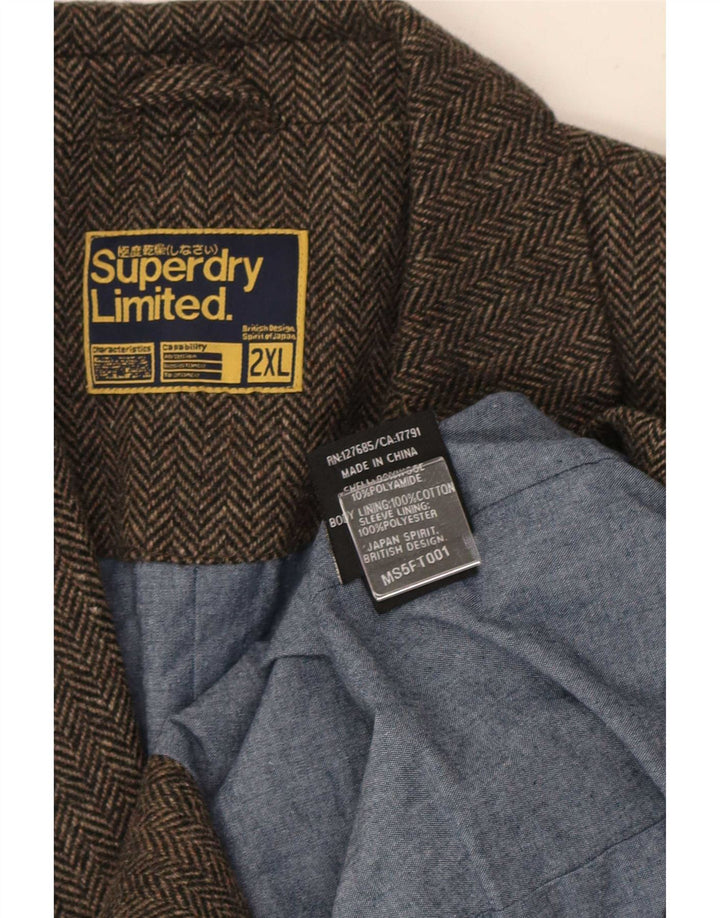 Jaqueta blazer masculina Superdry com 2 botões Reino Unido 44 2XL marrom espinha de peixe algodão