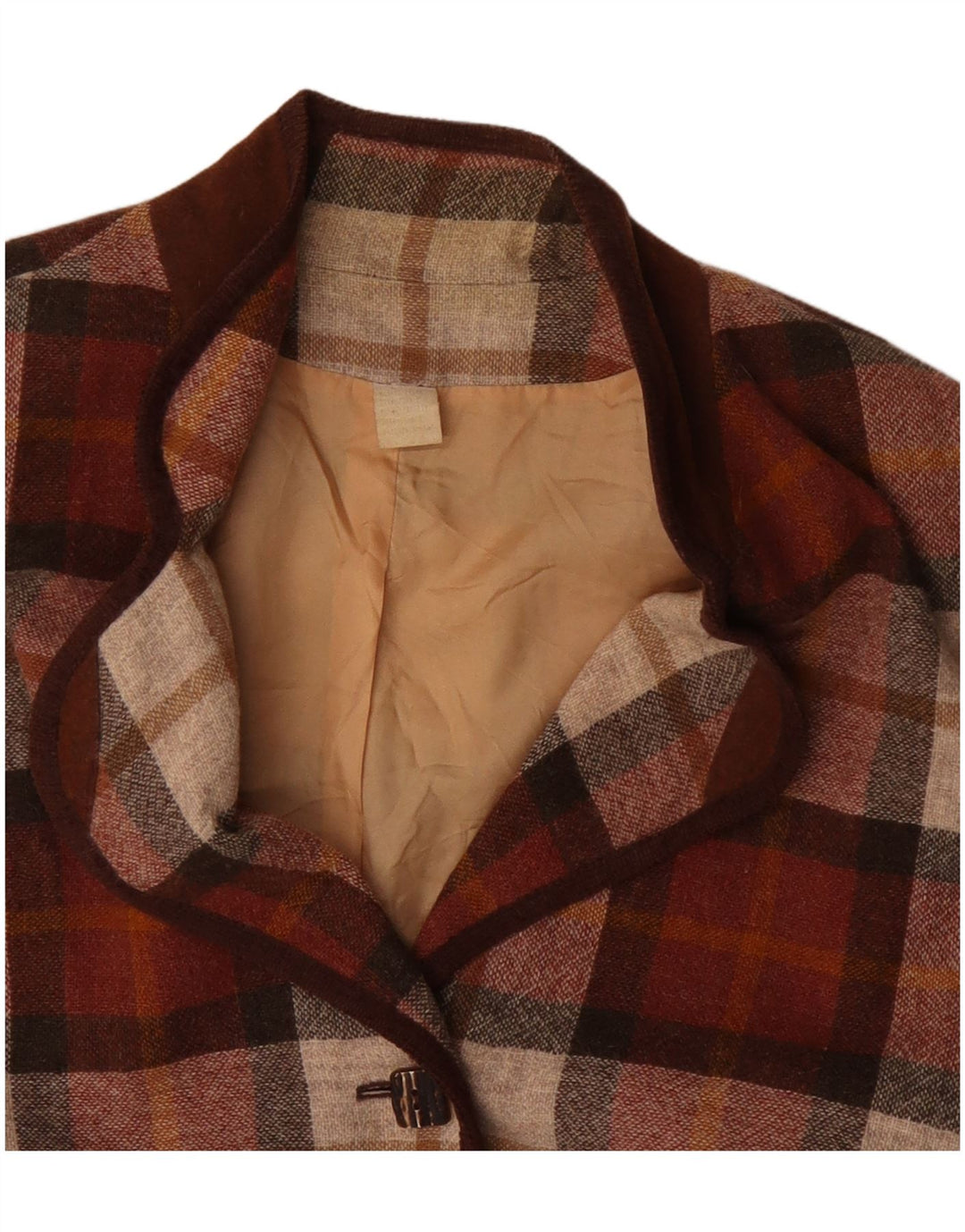 Jaqueta Blazer Feminina Vintage com 3 Botões Reino Unido 20 2XL Borgonha Check Poliacrílico