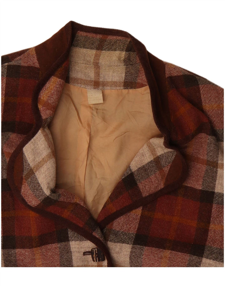 Jaqueta Blazer Feminina Vintage com 3 Botões Reino Unido 20 2XL Borgonha Check Poliacrílico