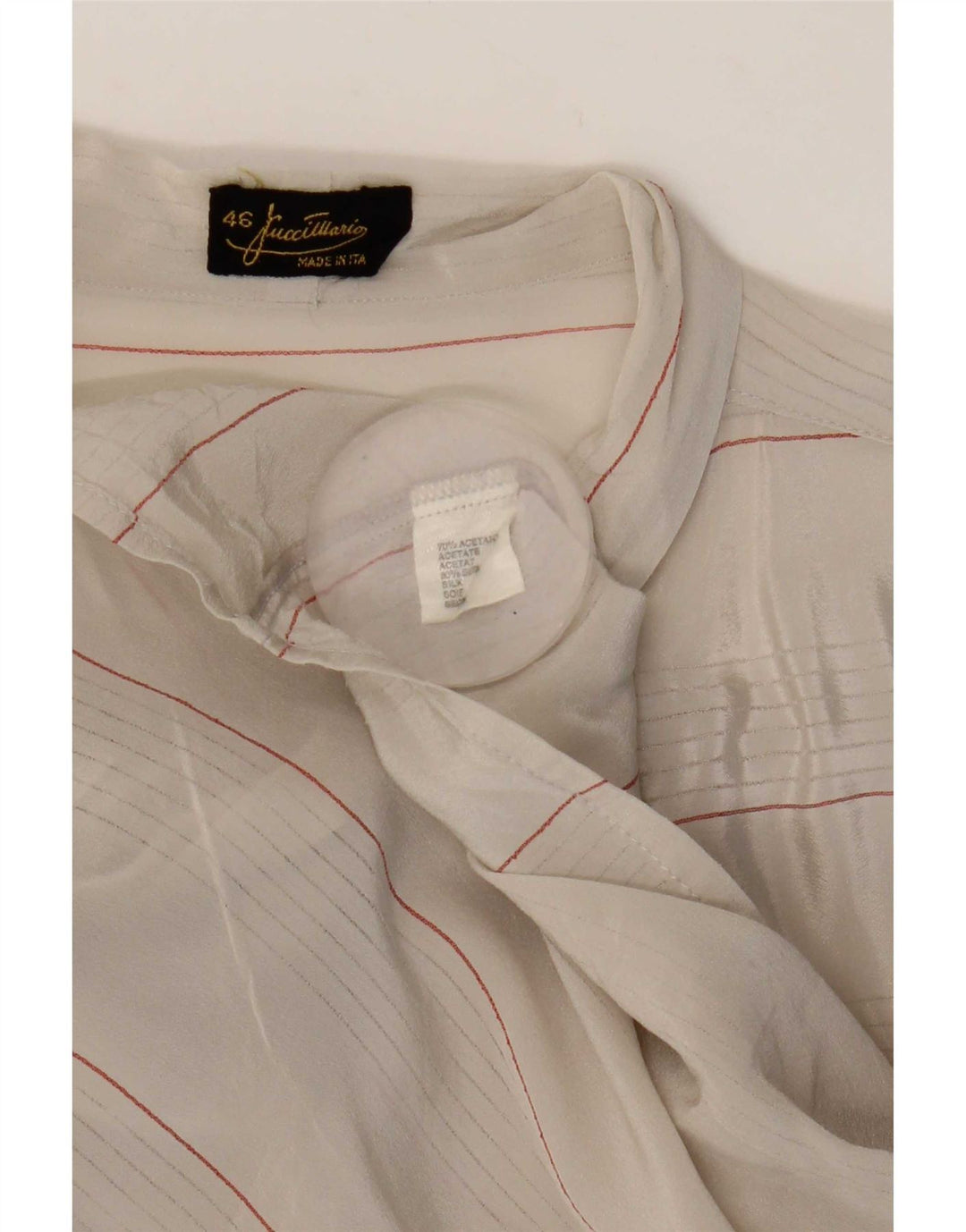 Blusa feminina Mario Pucci Cecconi com gravata frontal IT 46 grande listrada bege