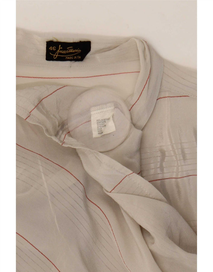 Blusa feminina Mario Pucci Cecconi com gravata frontal IT 46 grande listrada bege