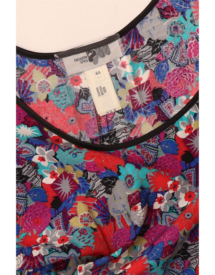 Vestido feminino VINTAGE A-Line EU 44 XL multicolorido floral viscose