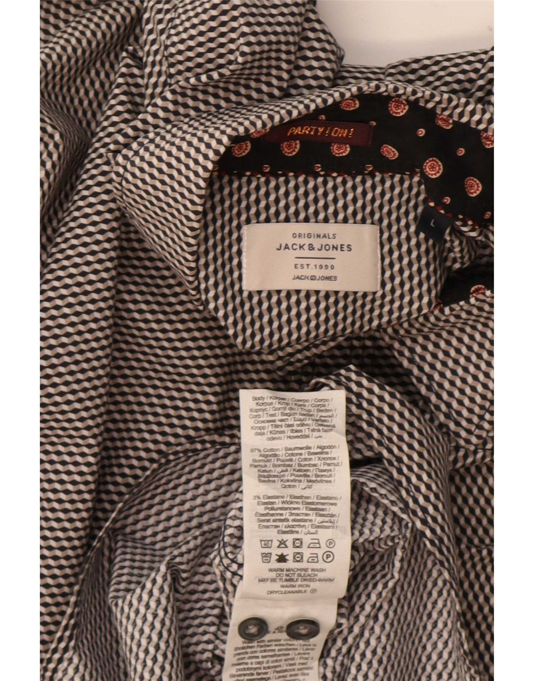 Camisa masculina Jack & Jones grande algodão geométrico cinza