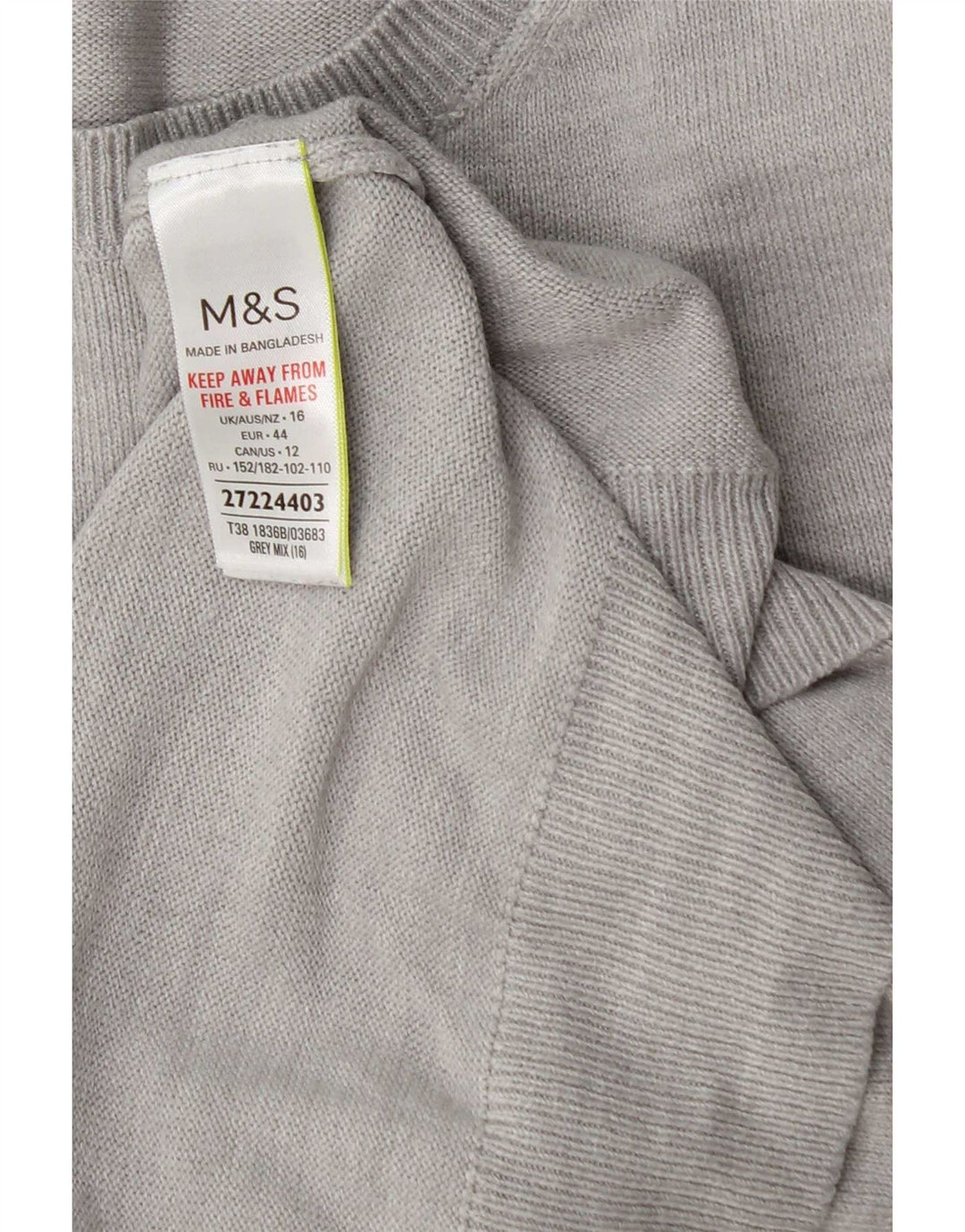 Suéter feminino Marks & Spencer com gola redonda Reino Unido 16 grande cinza