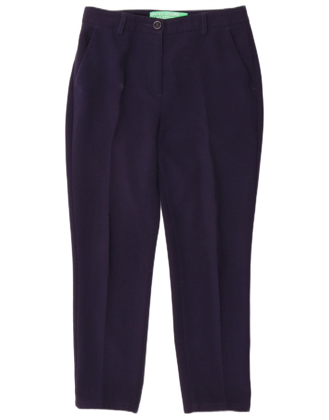 Calça feminina BENETTON Slim Suit UK 10 pequena W30 L26 azul marinho poliéster