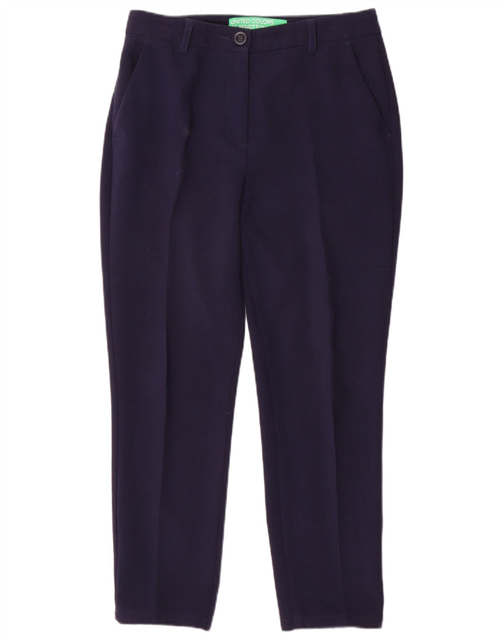Calça feminina BENETTON Slim Suit UK 10 pequena W30 L26 azul marinho poliéster