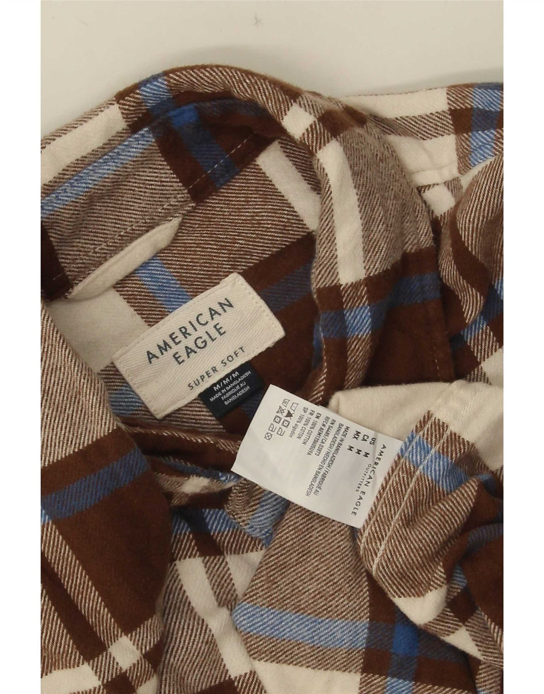 Camisa masculina de flanela American Eagle de algodão xadrez marrom médio