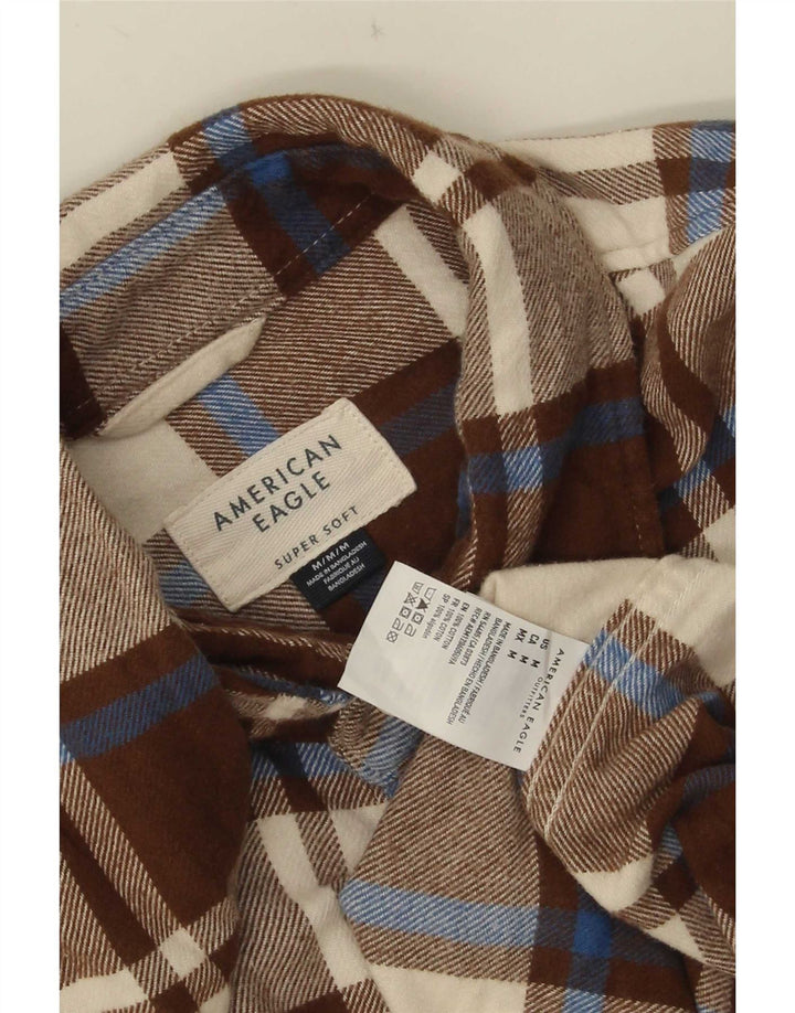 Camisa masculina de flanela American Eagle de algodão xadrez marrom médio