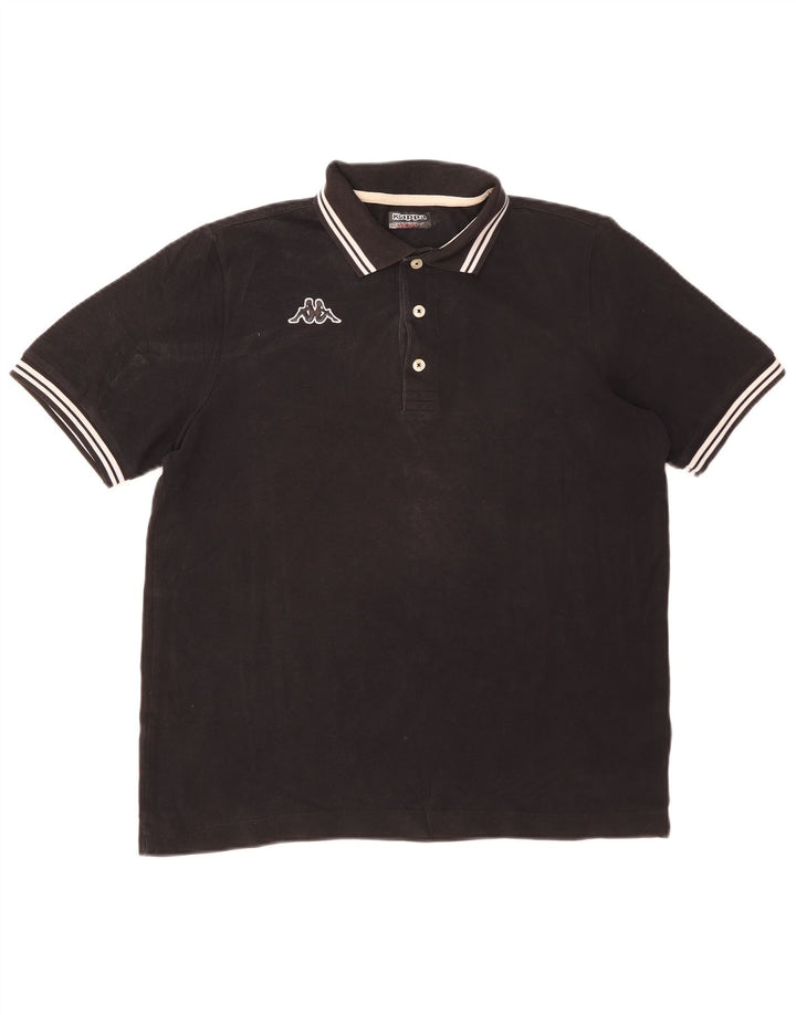 Camisa polo masculina Kappa de algodão listrado preto médio