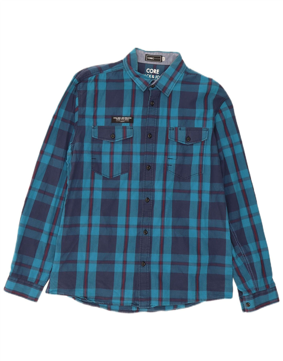 Camisa masculina JACK & JONES XL algodão xadrez azul