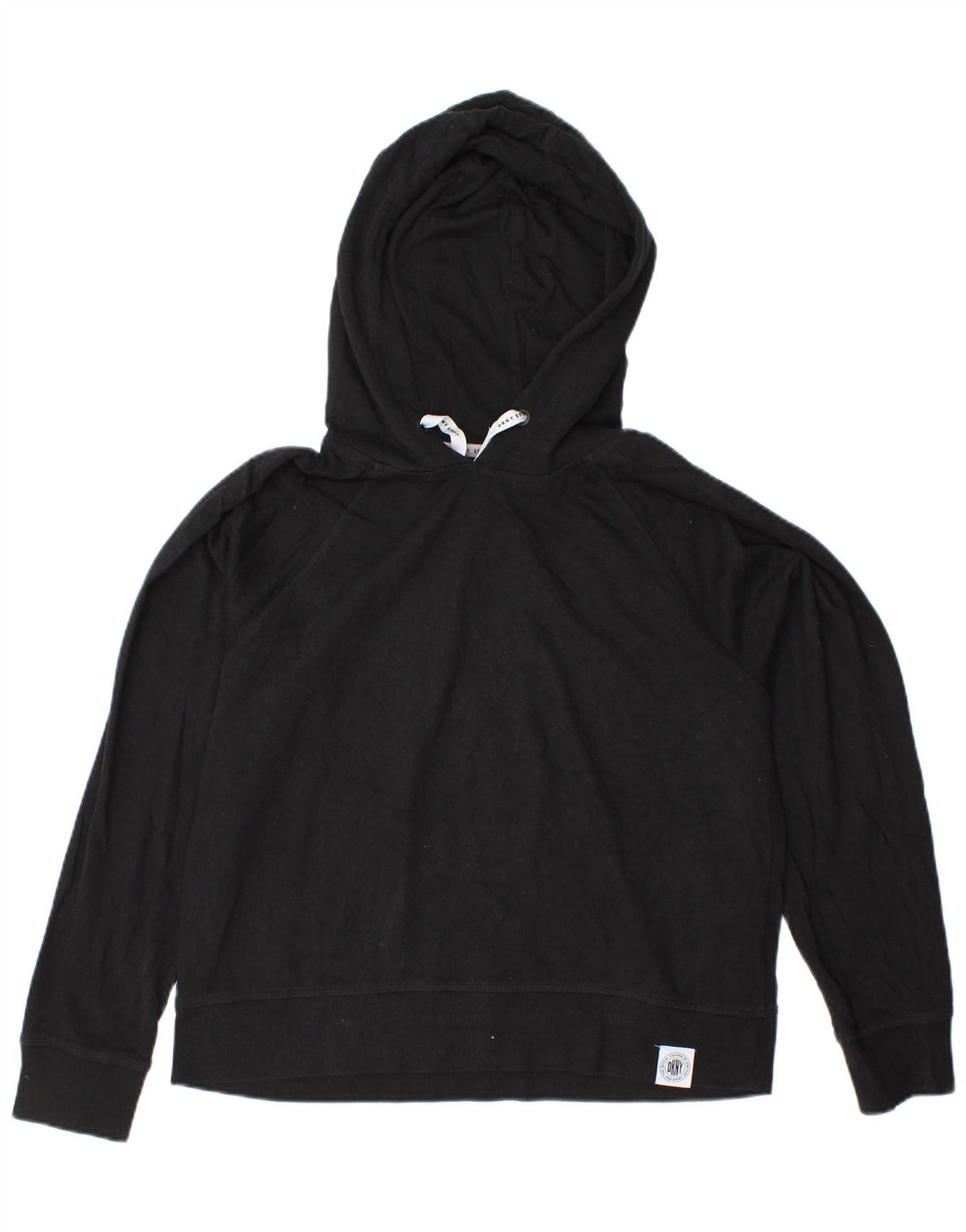 Suéter feminino DKNY com capuz UK 14 algodão preto médio