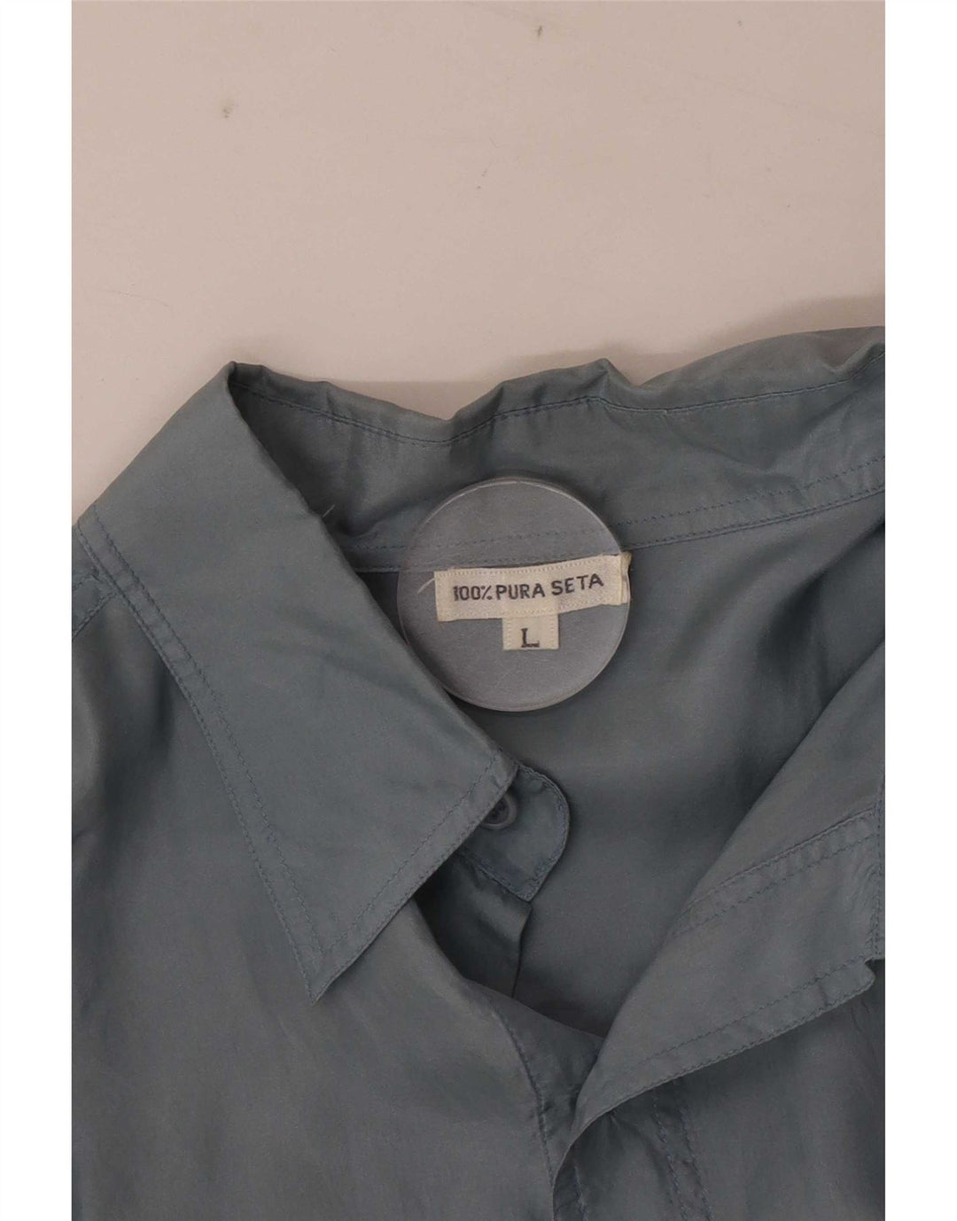 Camisa masculina vintage de manga curta grande seda azul