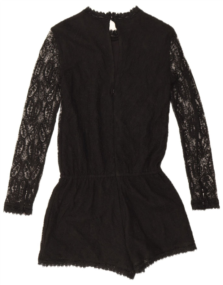 Macacão feminino de manga comprida Zara UK 10 pequeno preto paisley poliéster