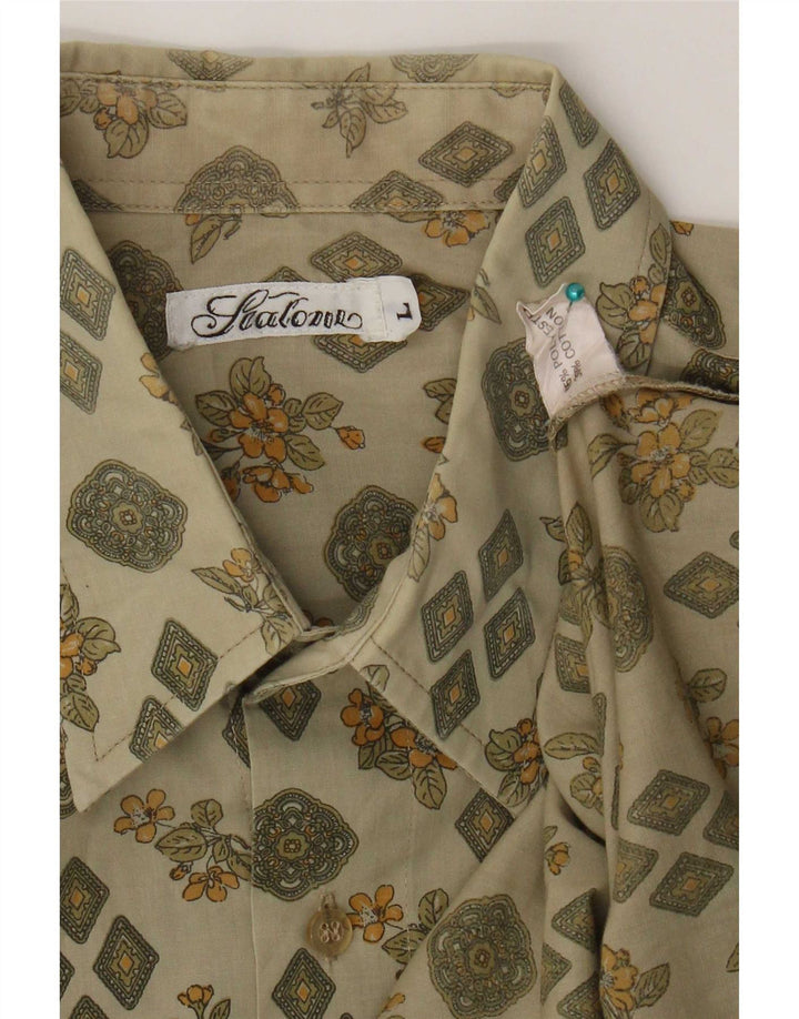 Camisa masculina vintage grande poliéster floral cáqui