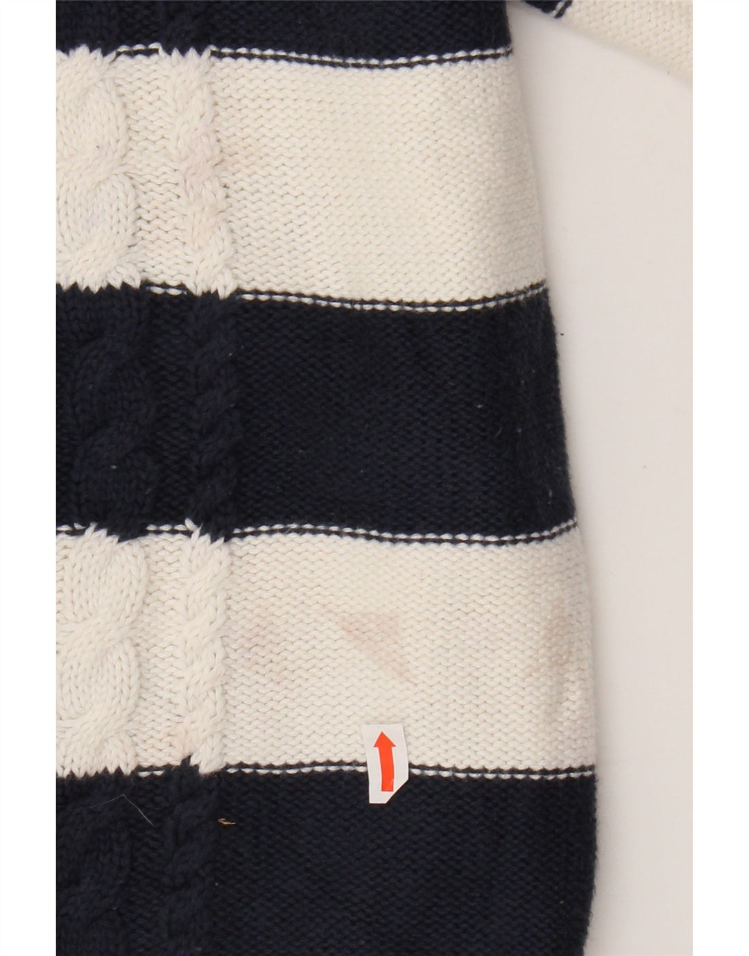 Suéter cardigã feminino L.L.BEAN Reino Unido 14 algodão listrado azul marinho médio