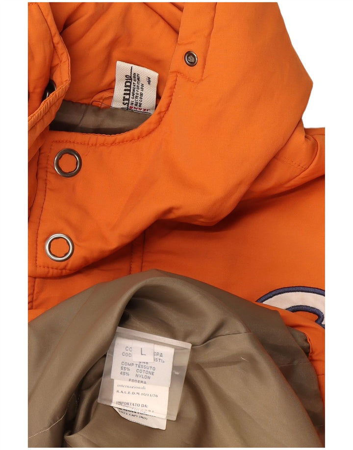 Jaqueta acolchoada com capuz gráfico masculino Studio UK 40 algodão laranja grande