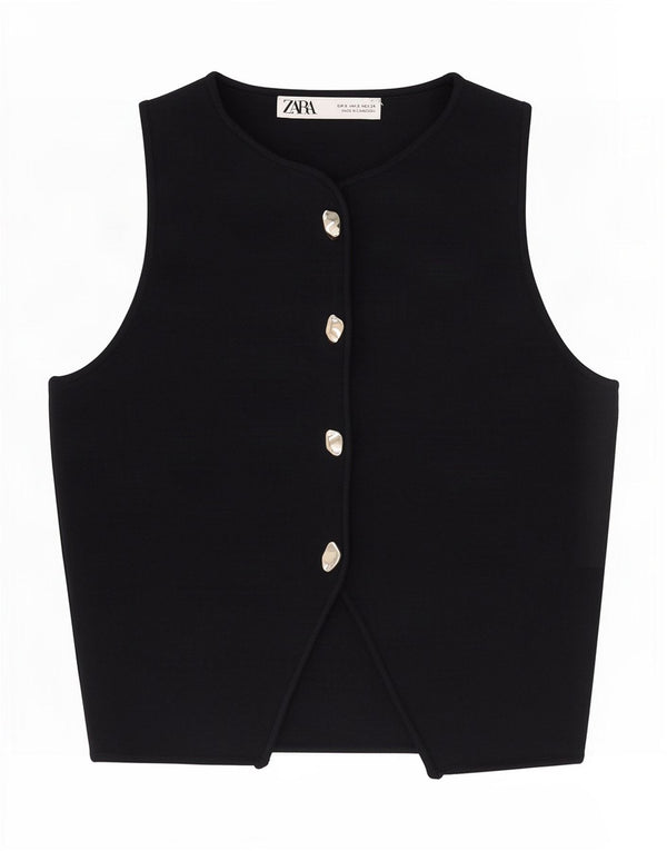 Colete feminino Zara Reino Unido 8 pequeno viscose azul marinho
