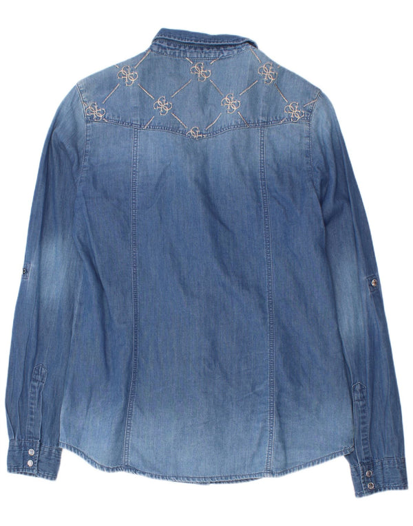 Camisa jeans Guess Girls 13-14 anos azul floral algodão