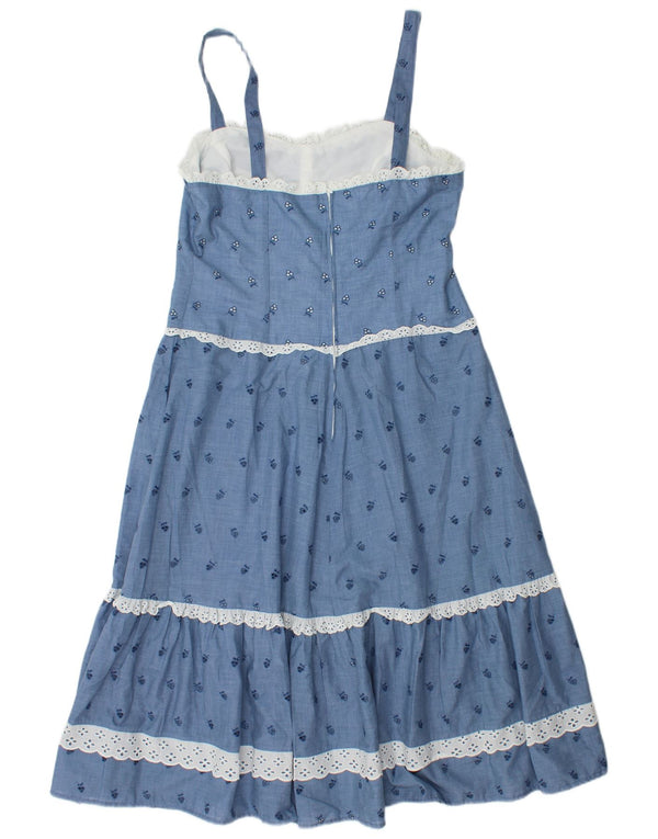 Vestido maxi feminino sem mangas VINTAGE IT 42 poliéster floral azul médio