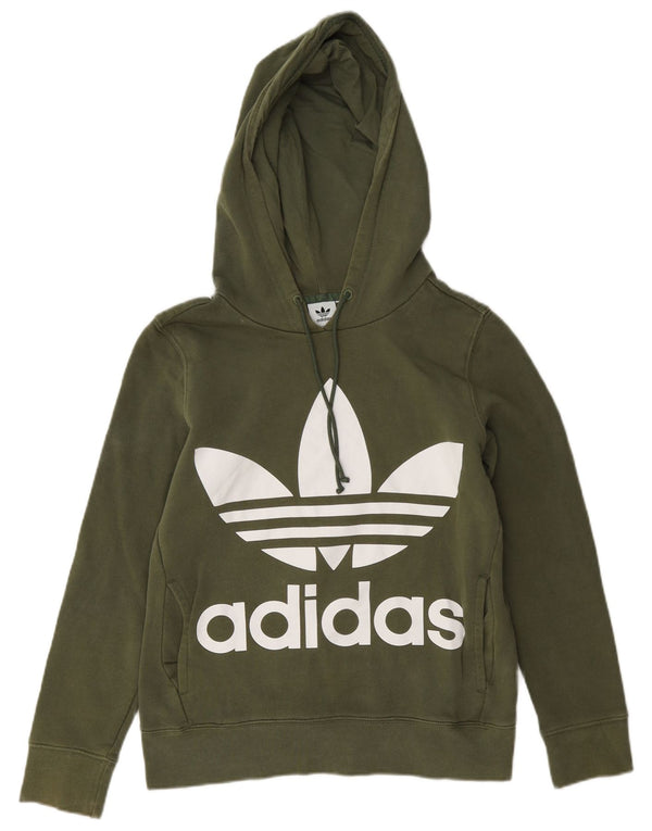 Adidas Womens Crop Graphic Hoodie Jumper Reino Unido 10 Pequeno Algodão Verde