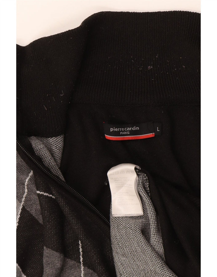 Suéter cardigã masculino Pierre Cardin grande preto argyle/poliéster diamante