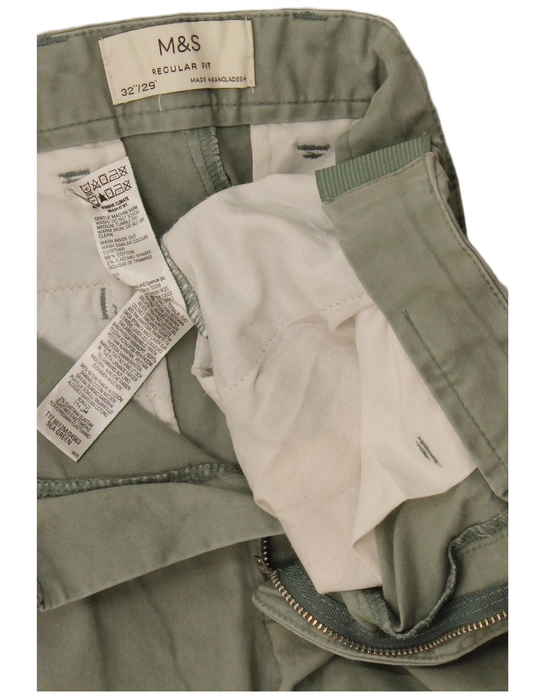 Calça Chino Masculina Marks & Spencer Regular Fit W32 L29 Algodão Verde