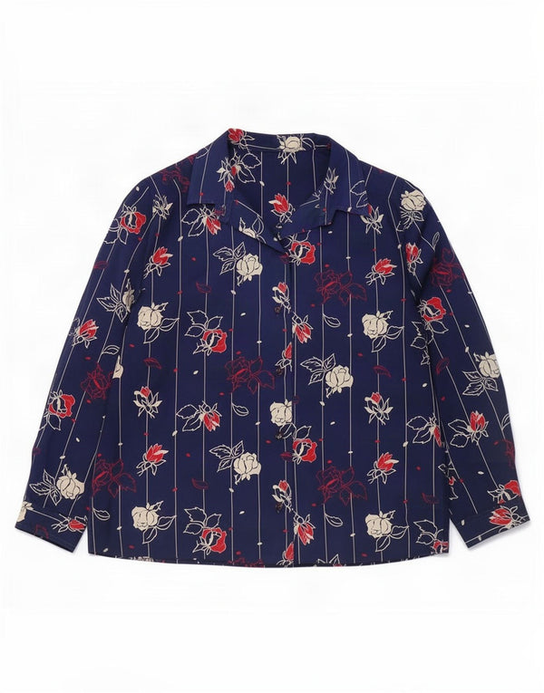 Camisa feminina vintage UK 12 média azul marinho floral