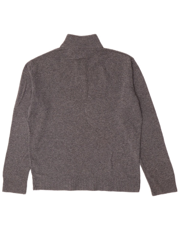 Suéter masculino Marks & Spencer com zíper e gola em lã de carneiro manchada cinza grande