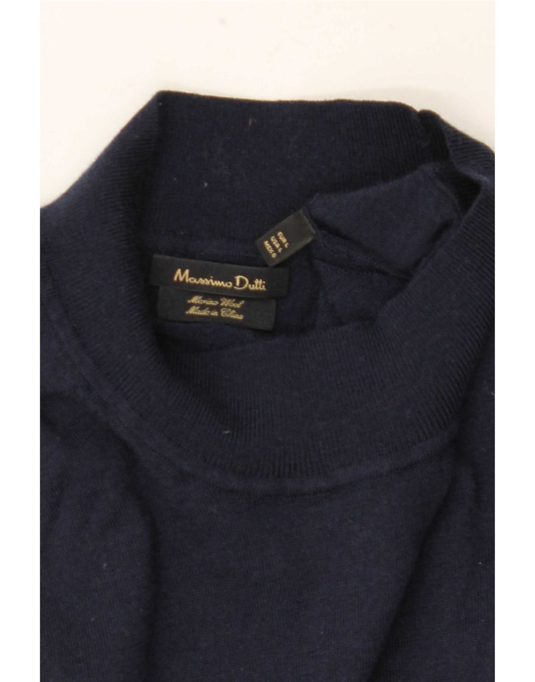 Suéter masculino Massimo Dutti com gola tartaruga, grande lã merino azul marinho
