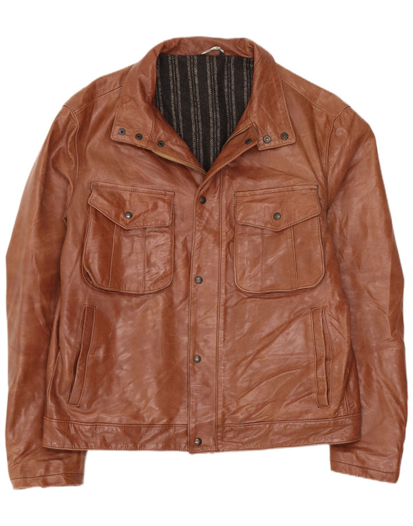 Jaqueta utilitária de couro masculina vintage IT 50 grande marrom