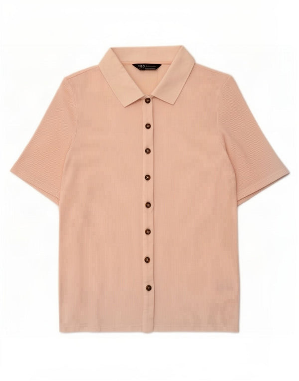 Camisa feminina de manga curta Marks & Spencer UK 10 pequena viscose rosa