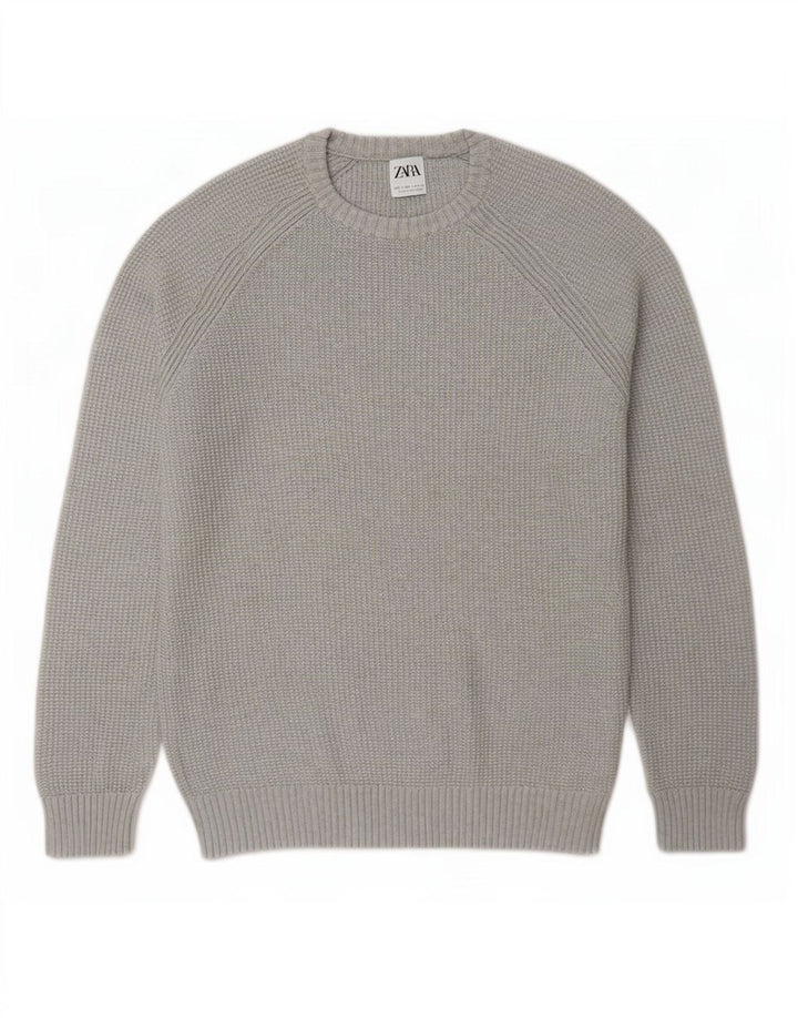 Zara Suéter masculino com gola redonda grande cinza