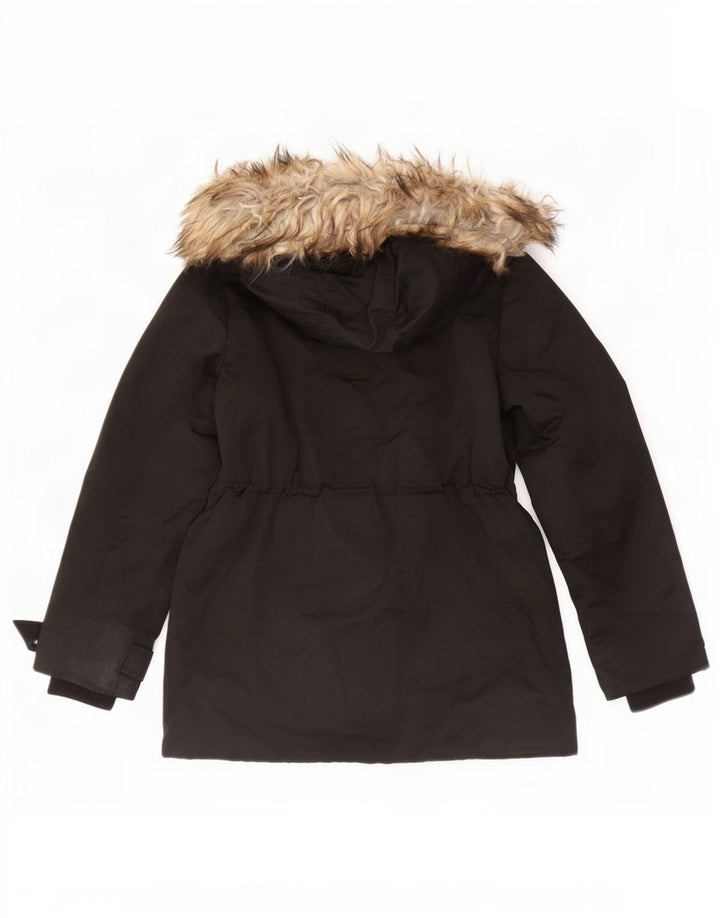 Jaqueta Parka com capuz feminina Topshop Reino Unido 8 poliéster preto pequeno