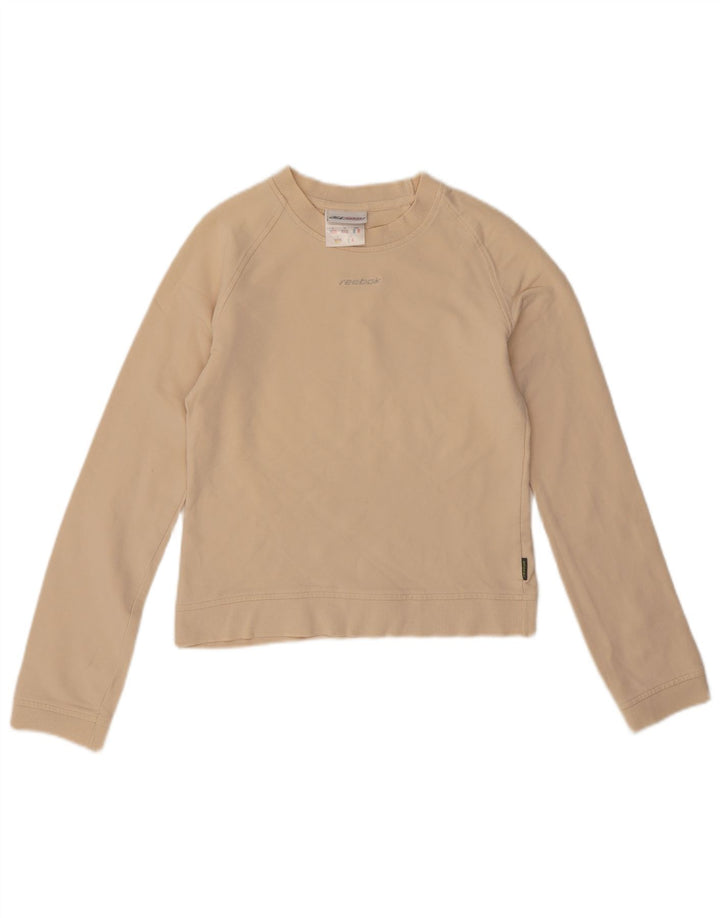 Reebok Womens Crop Sweatshirt Jumper UK 10 Pequeno Algodão Bege