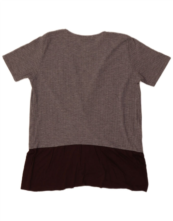 Blusa feminina Zara UK 16 grande bloco colorido cinza