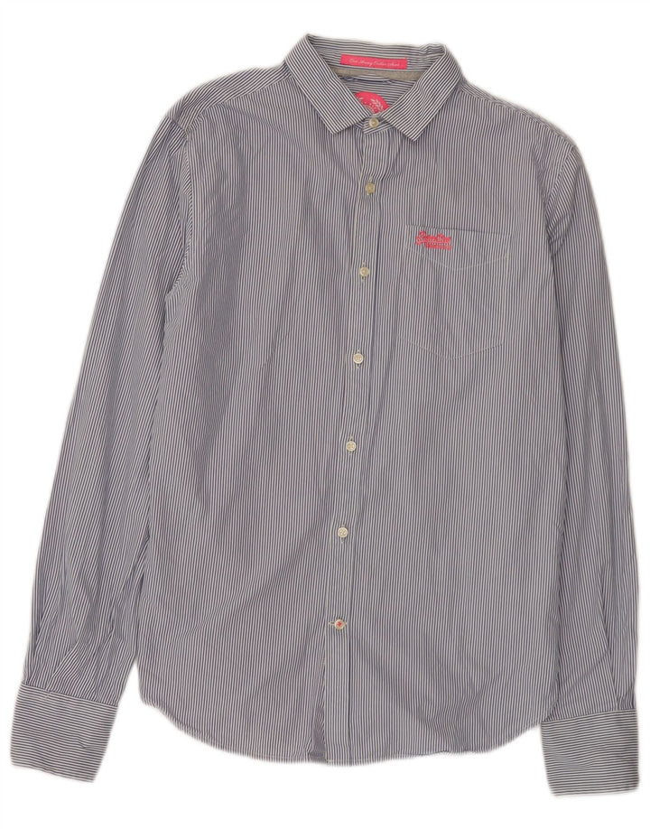 Camisa masculina Superdry algodão risca de giz azul médio