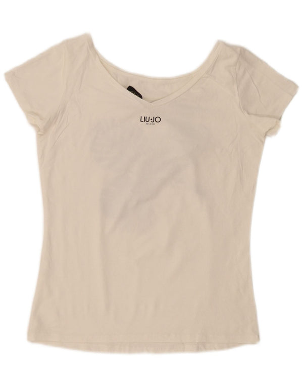 Camiseta feminina Liu Jo com estampa gráfica UK 14 médio branco